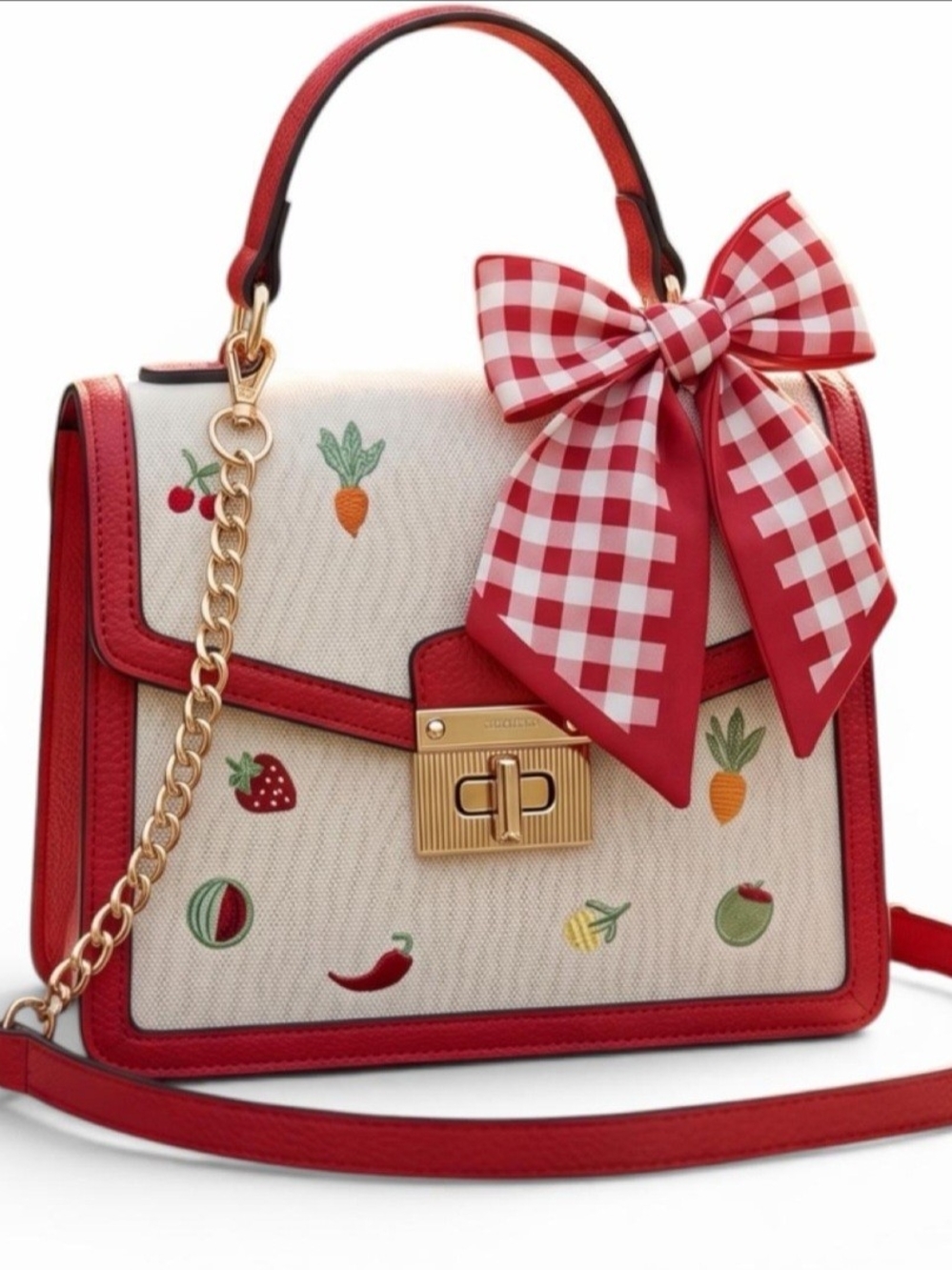 ALDO Gingham Bow Shoulder Bag in Red & White
